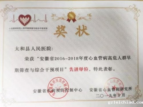 喜讯：伟德betvlctor官网入口获评安徽省2016—2018年度心血管病高危人群早期筛查与综合干预项目“先进单位”